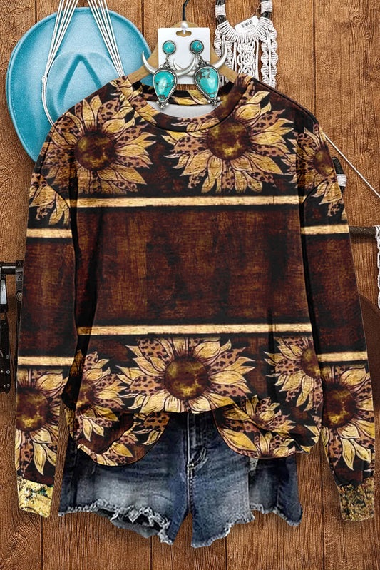 Vintage Sunflower Print Long Sleeve Top