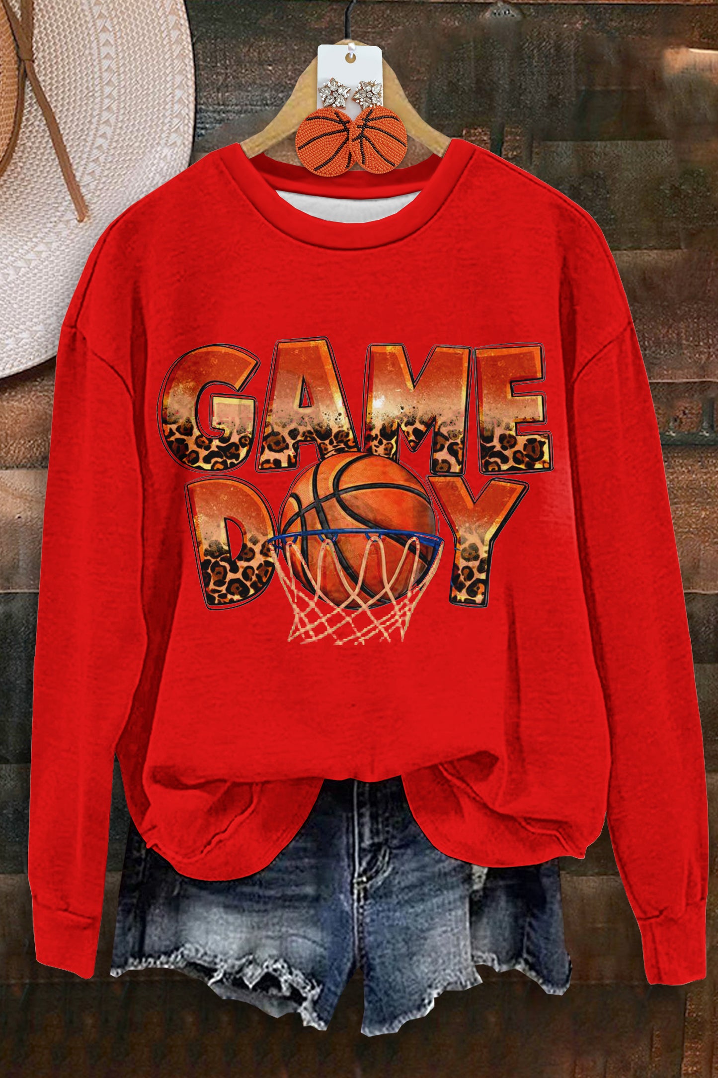 Classic Basketball Game Day Print Long Sleeve Top