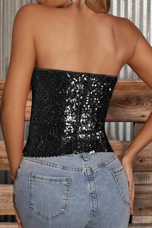 Sexy Solid Sequin Tube Top