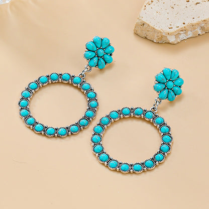 Floral Turquoise Round Earrings