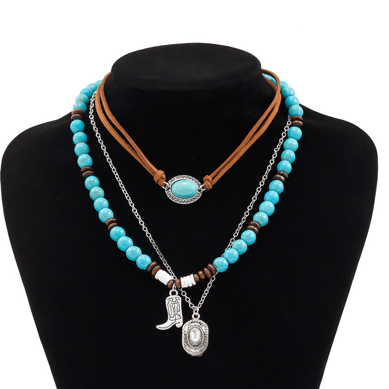 Vintage Western Cowboy Turquoise Beaded Necklace