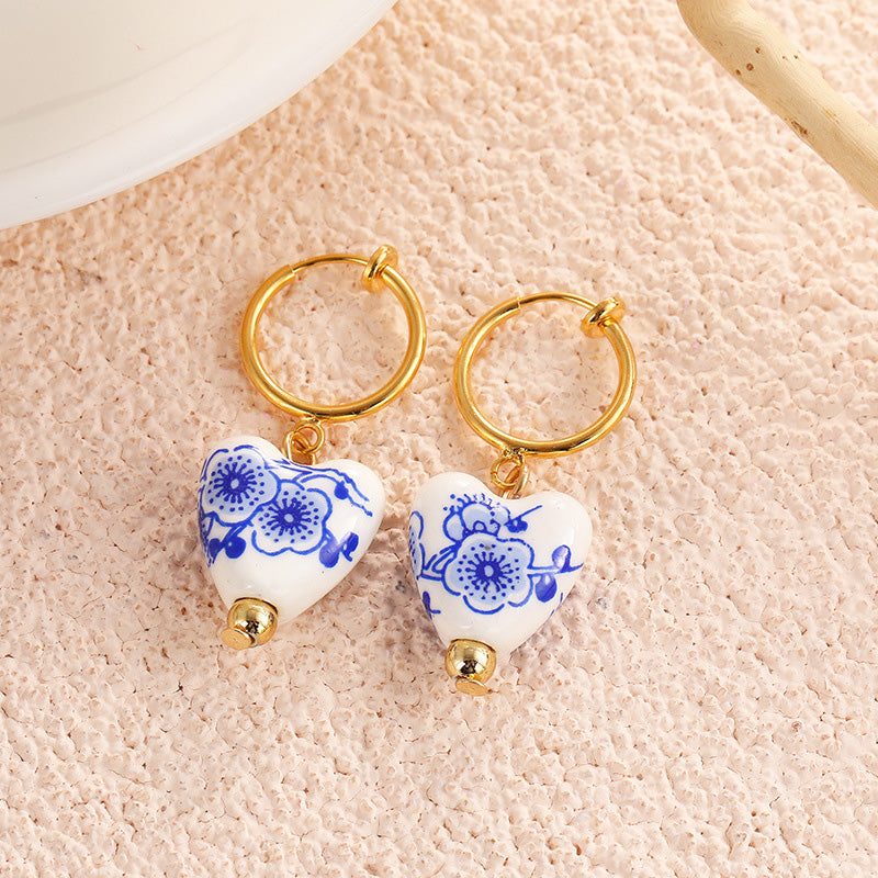 Vintage Blue And White Porcelain Earrings