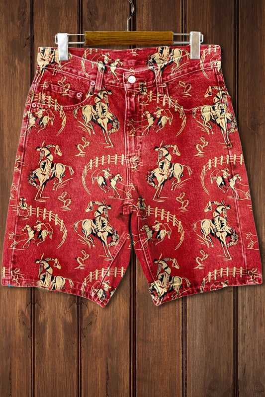 Red Rodeo Print Casual Jeans