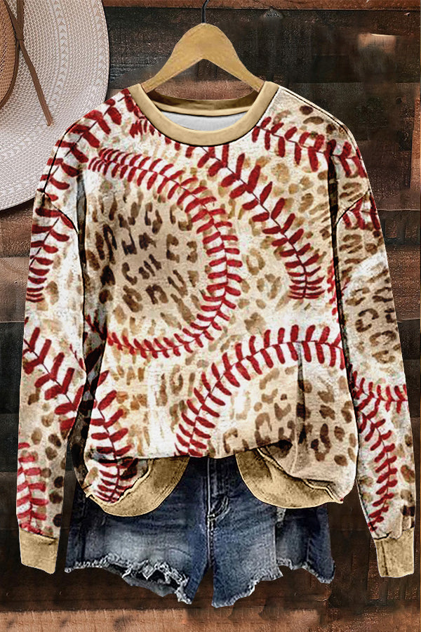 Chic Baseball Leopard Print Sweatshirt