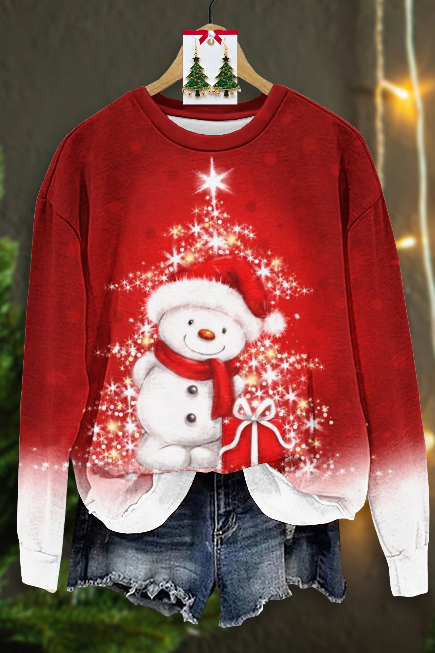 Vintage Christmas Snowman Print Long Sleeve Top