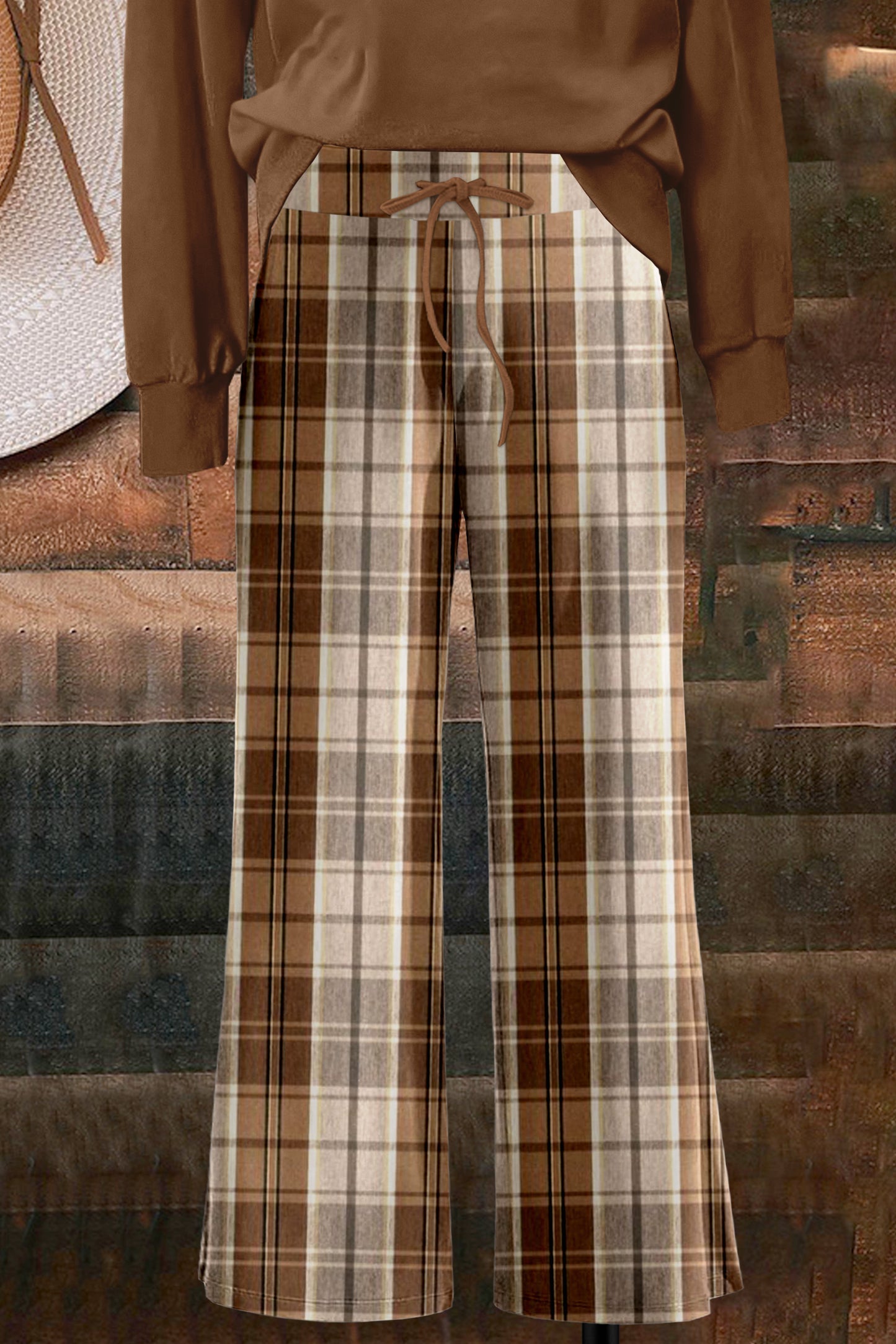 Casual Plaid Print Wide Pants